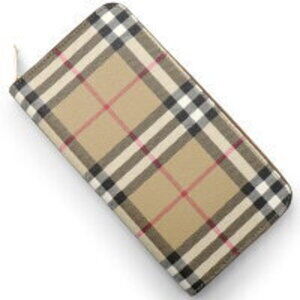 Burberry Elmore Check Long Wallet Zip Around Beige Briar Brown